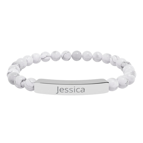 Natural Stone Stretch Bar Bracelet (Engraving)