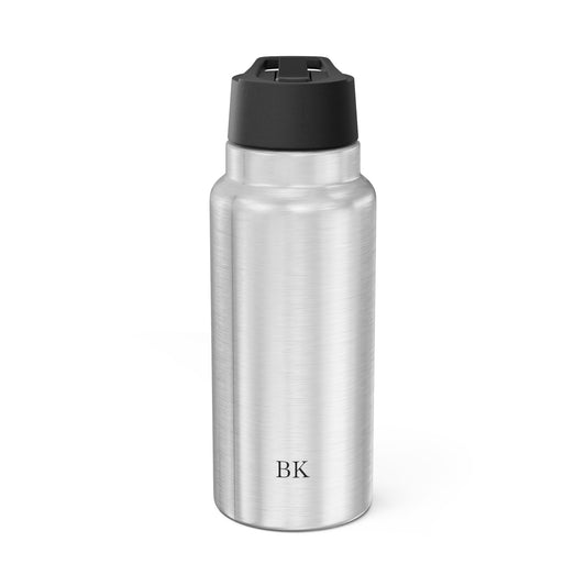 Personalized 32oz tumbler for men in silver stainless steel with custom design
