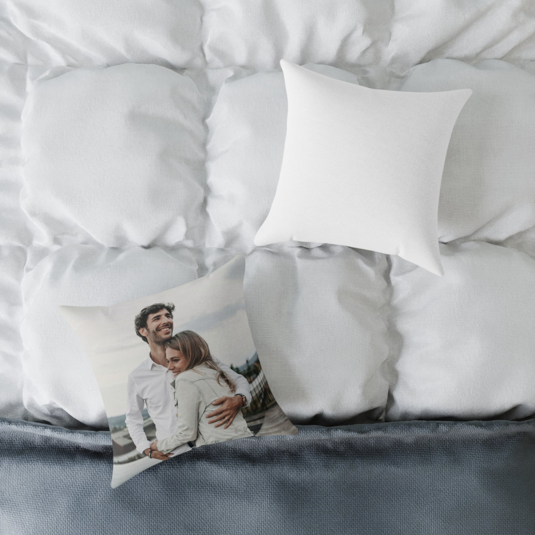 Custom picture pillow shown in a home setting