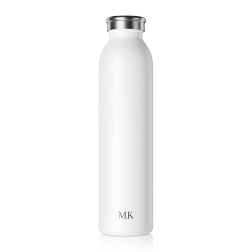 Personalized slim water bottle for men in white, 20oz double-walled with custom print