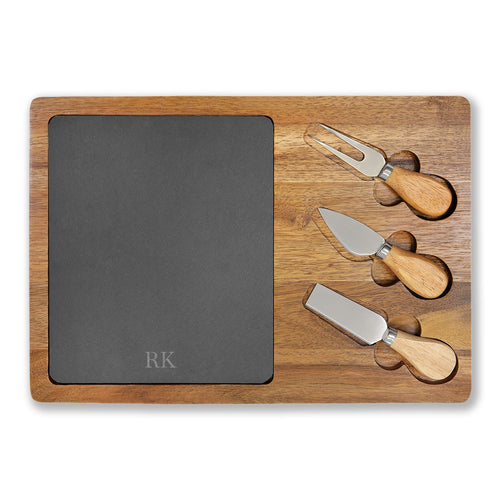 Personalized large charcuterie board for men in acacia wood with slate insert