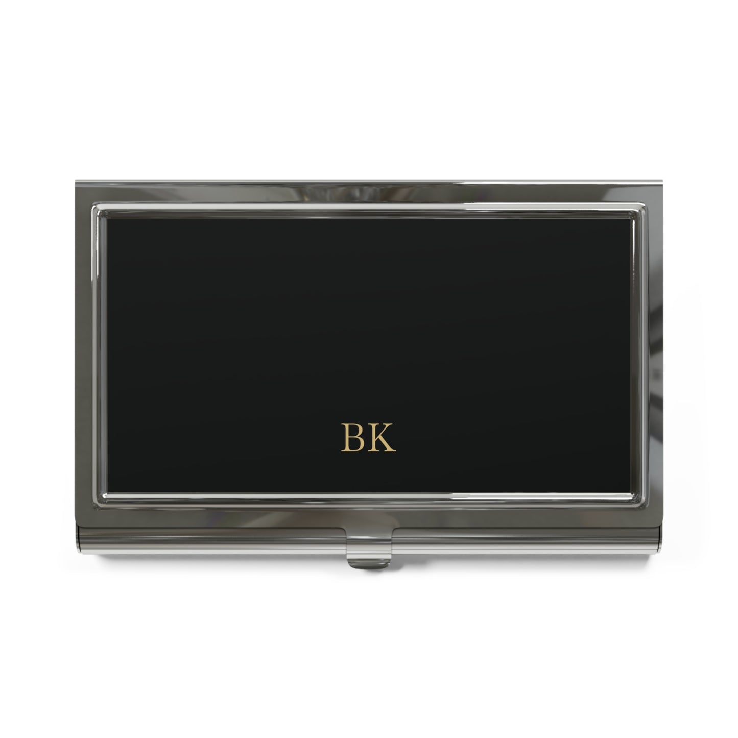 Personalized business card holder for men in polished silver metal with engraving
