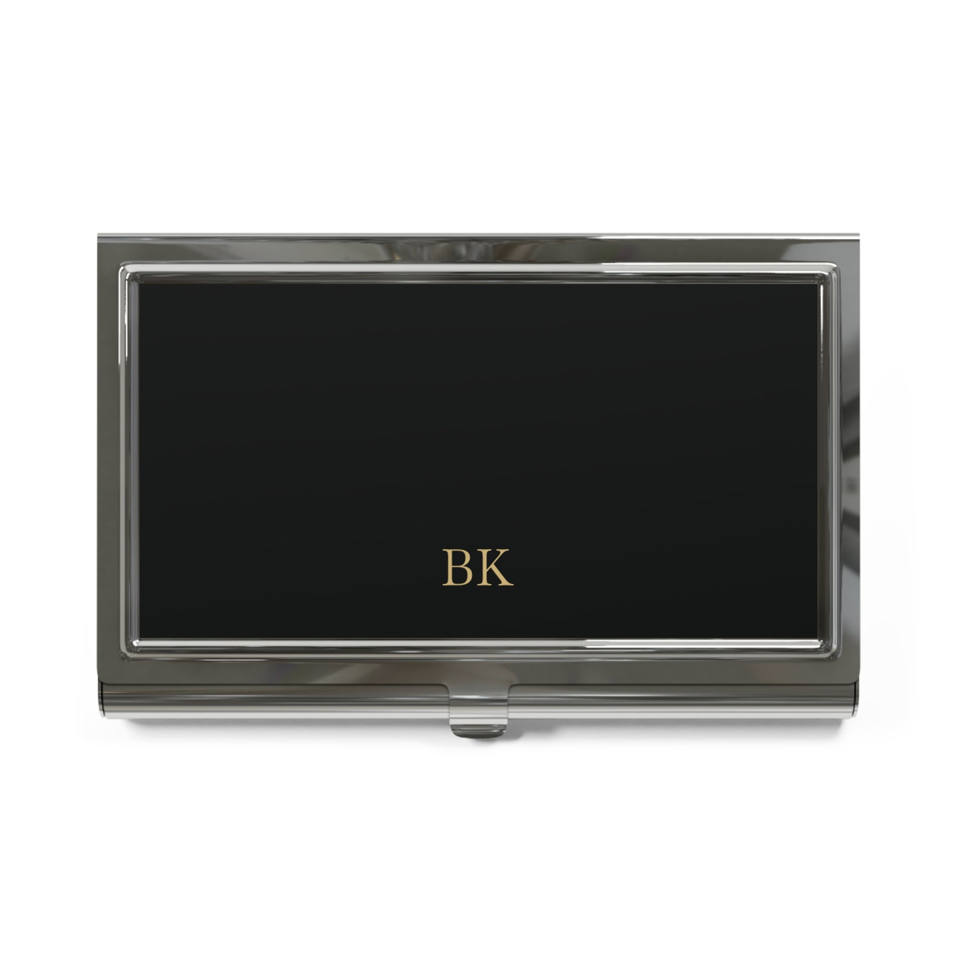 Personalized business card holder for men in polished silver metal with engraving