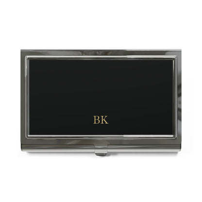 Personalized business card holder for men in polished silver metal with engraving