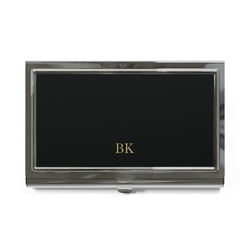 Personalized business card holder for men in polished silver metal with engraving