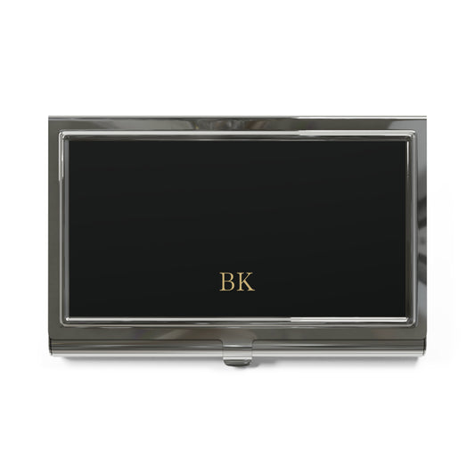 Personalized business card holder for men in polished silver metal with engraving