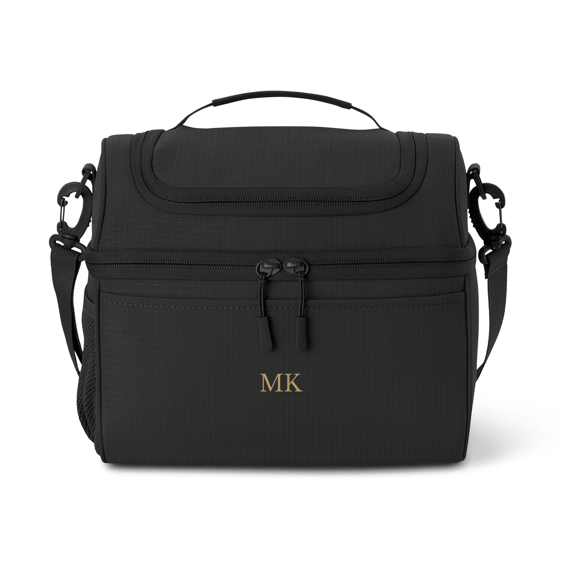 Personalized insulated cooler bag for men in black with custom embroidery
