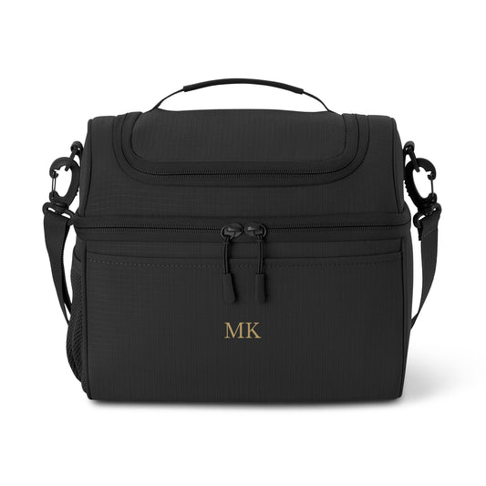 Personalized insulated cooler bag for men in black with custom embroidery