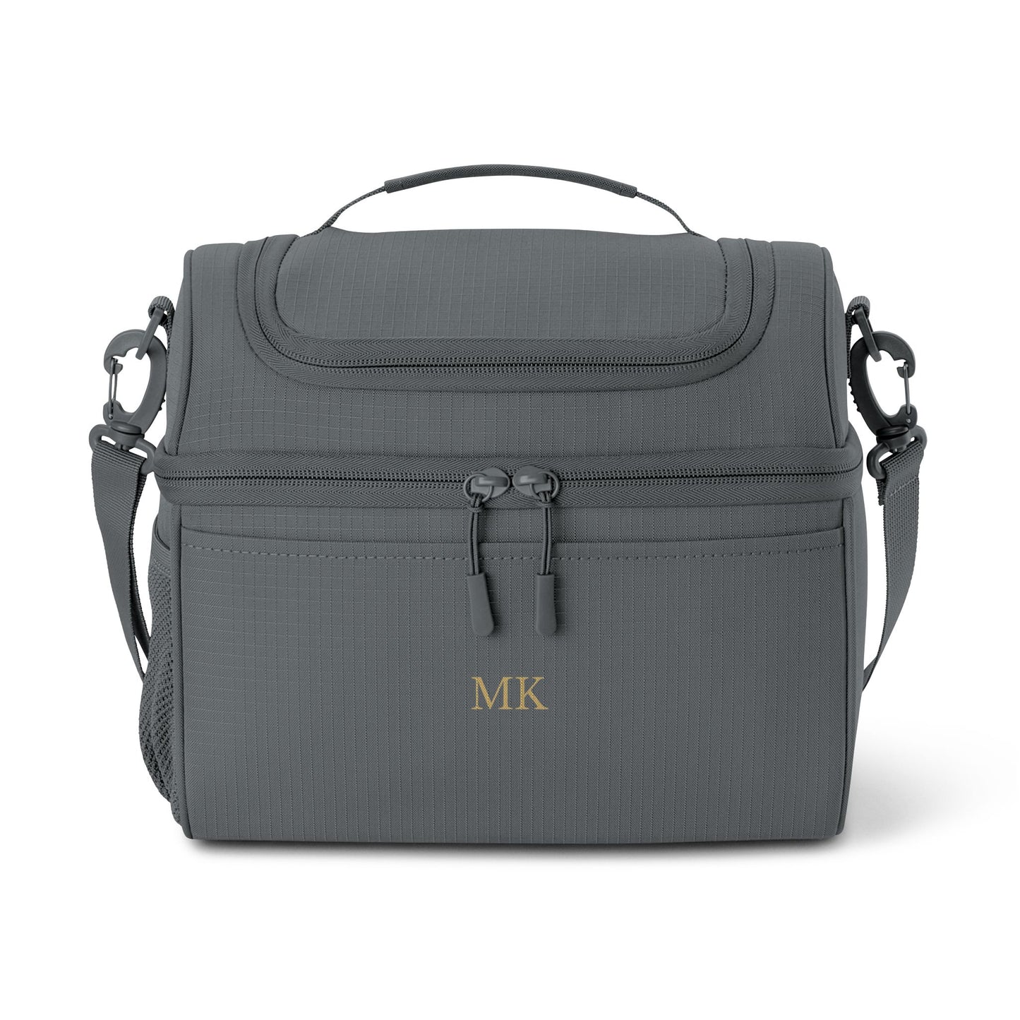 Personalized insulated cooler bag for men in storm grey with custom embroidery