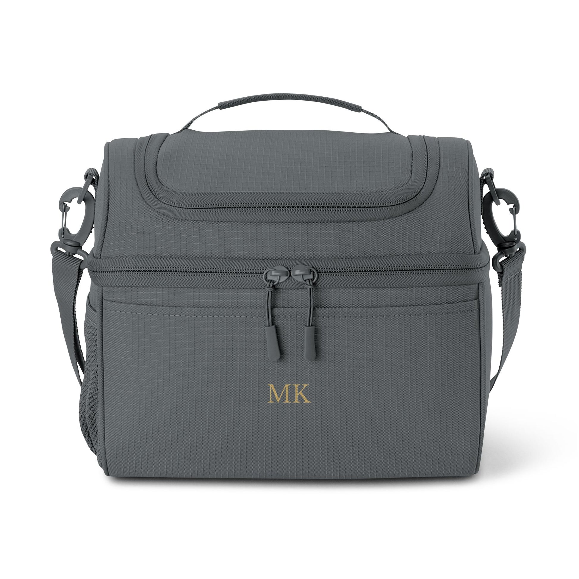 Personalized insulated cooler bag for men in storm grey with custom embroidery