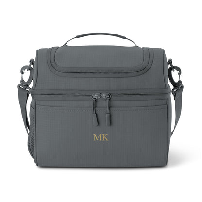 Personalized insulated cooler bag for men in storm grey with custom embroidery