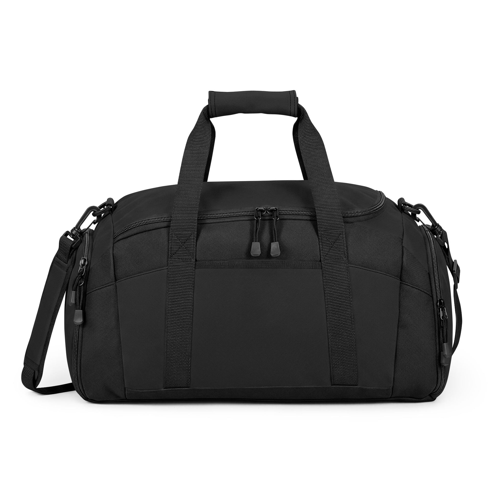 Personalized gym bag for men in black with custom embroidery and shoe pocket