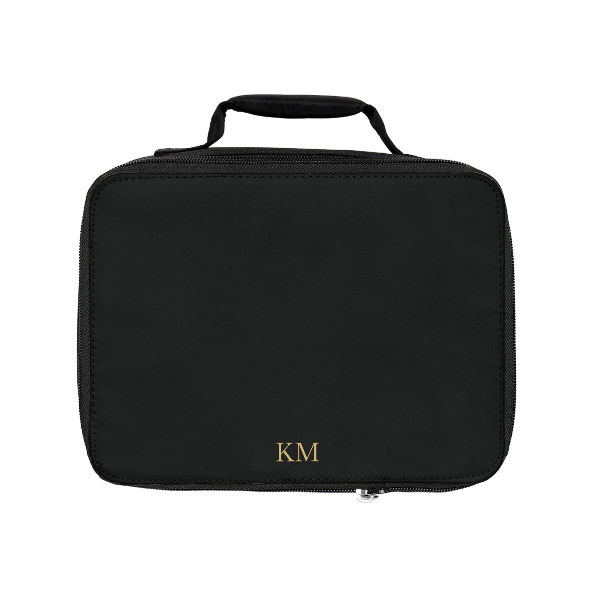 Personalized insulated lunch bag for men in black with zip closure and carry handle