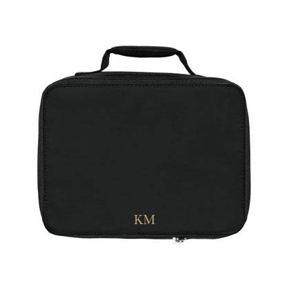 Personalized insulated lunch bag for men in black with zip closure and carry handle