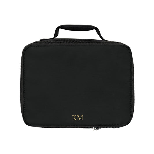 Personalized insulated lunch bag for men in black with zip closure and carry handle