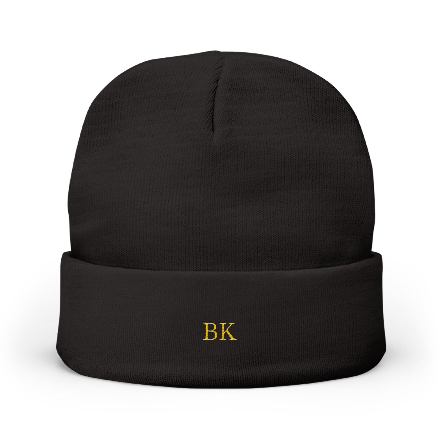 Personalized knit beanie for men in black with custom embroidery
