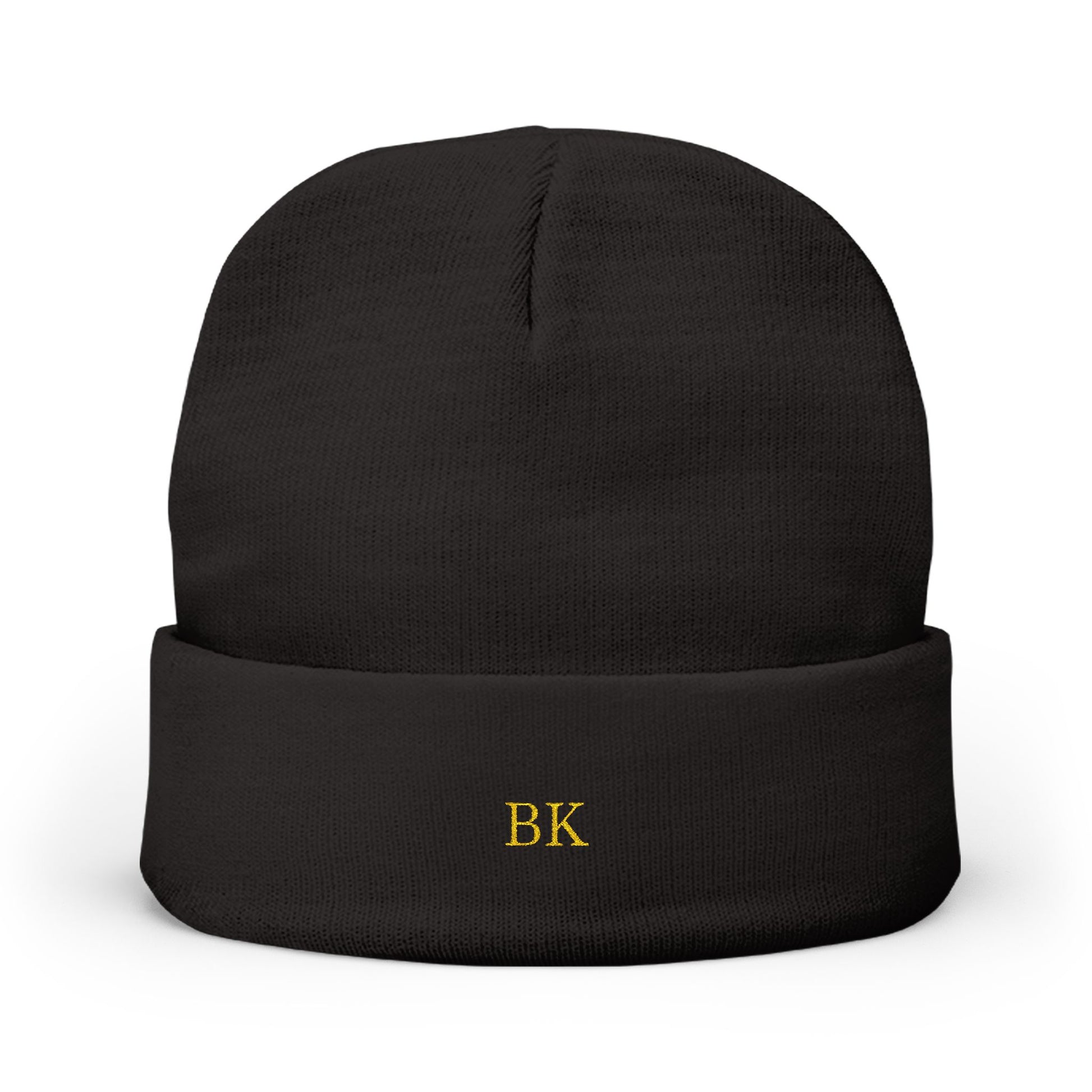 Personalized knit beanie for men in black with custom embroidery