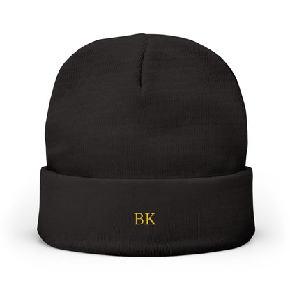 Personalized knit beanie for men in black with custom embroidery