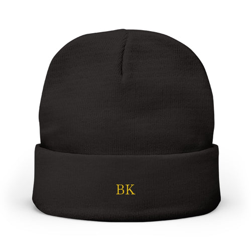 Personalized knit beanie for men in black with custom embroidery