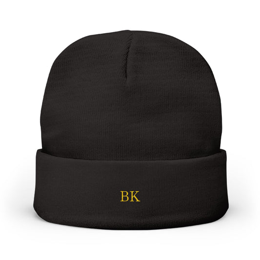 Personalized knit beanie for men in black with custom embroidery