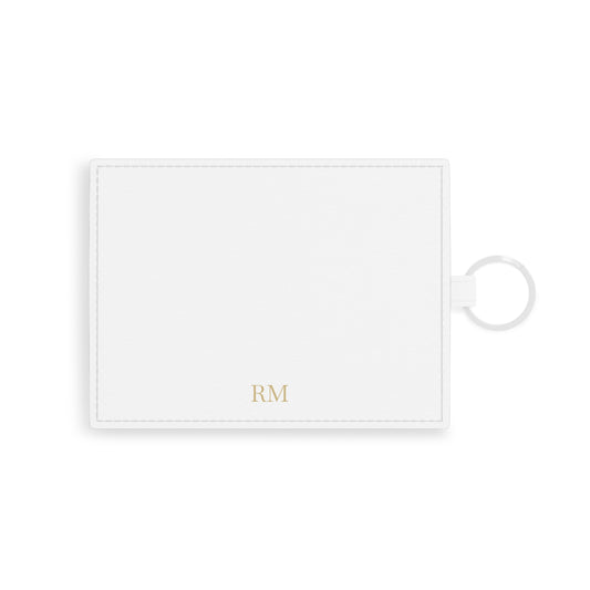 Personalized Saffiano leather card holder for men in white with custom print