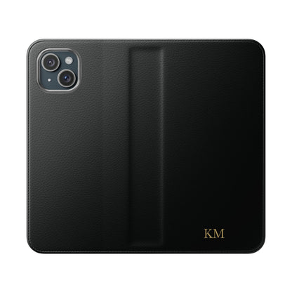 Personalized leather flip phone case for men, iPhone 15 Plus, with card slots