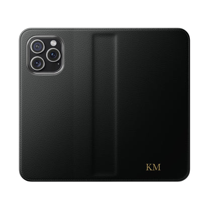 Personalized leather flip phone case for men, iPhone 15 Pro Max, with card slots