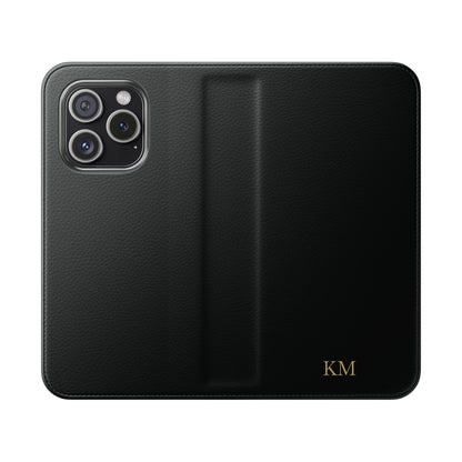 Personalized leather flip phone case for men, iPhone 15 Pro, with card slots