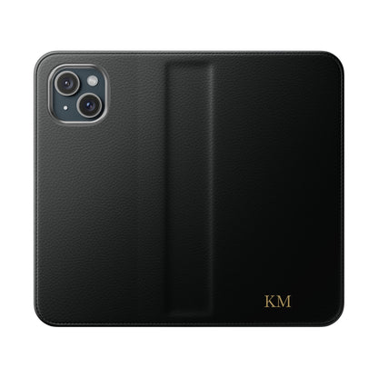 Personalized leather flip phone case for men, iPhone 15, with card slots