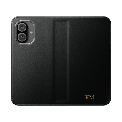 Personalized leather flip phone case for men, iPhone 16, with card slots