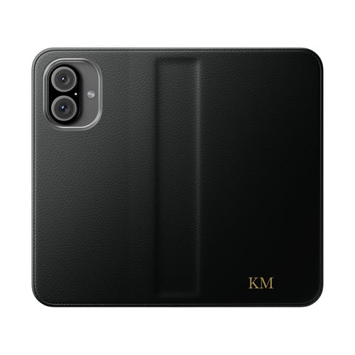 Personalized leather flip phone case for men, iPhone 16, with card slots