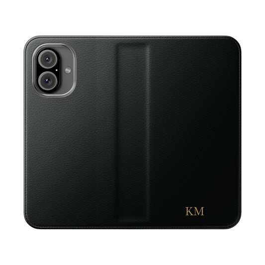 Personalized leather flip phone case for men, iPhone 16, with card slots