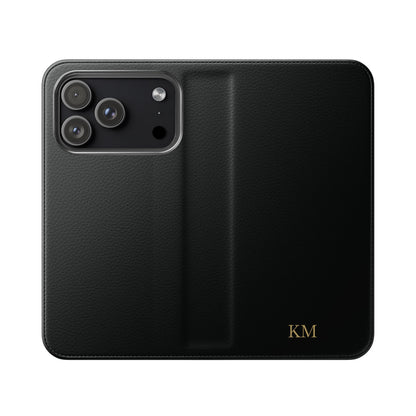 Personalized leather flip phone case for men, iPhone 17 Pro, with card slots