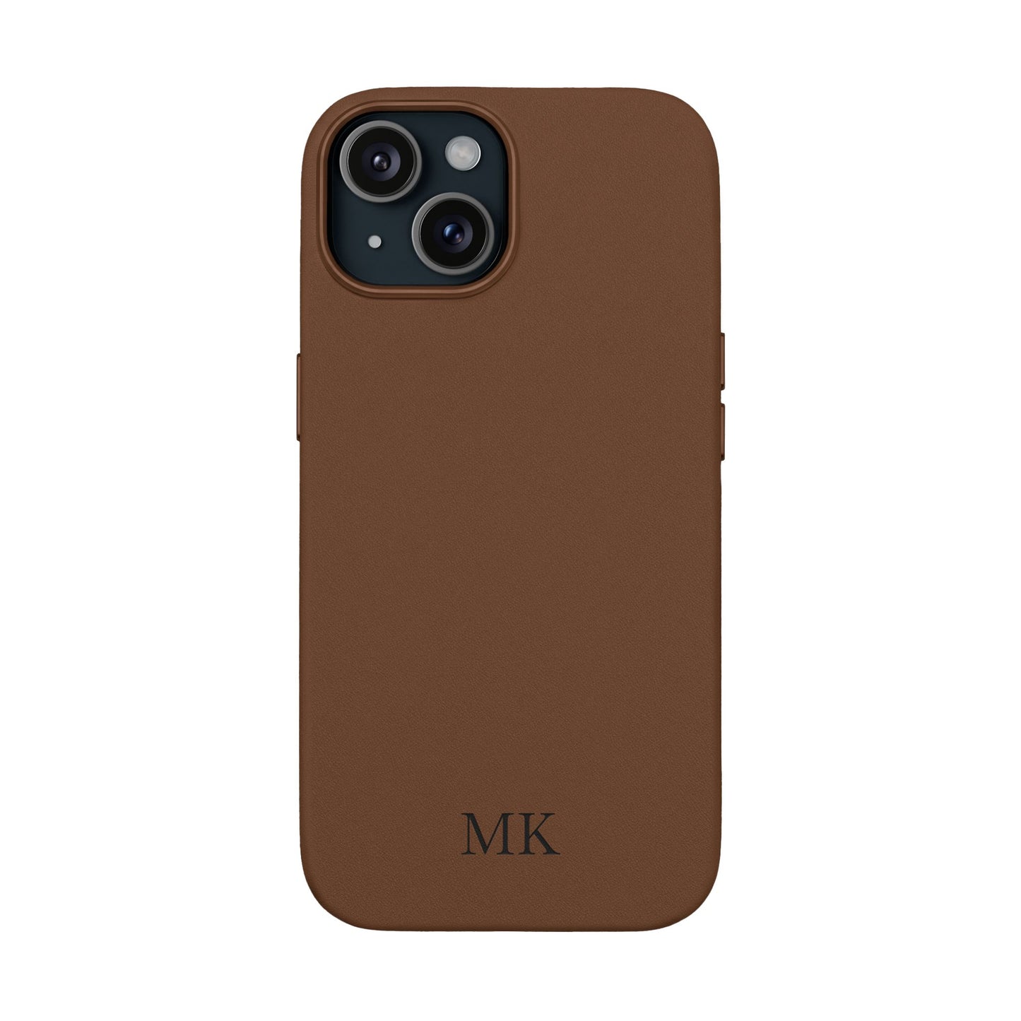 Personalized leather phone case for men, iPhone 15, brown vegan leather