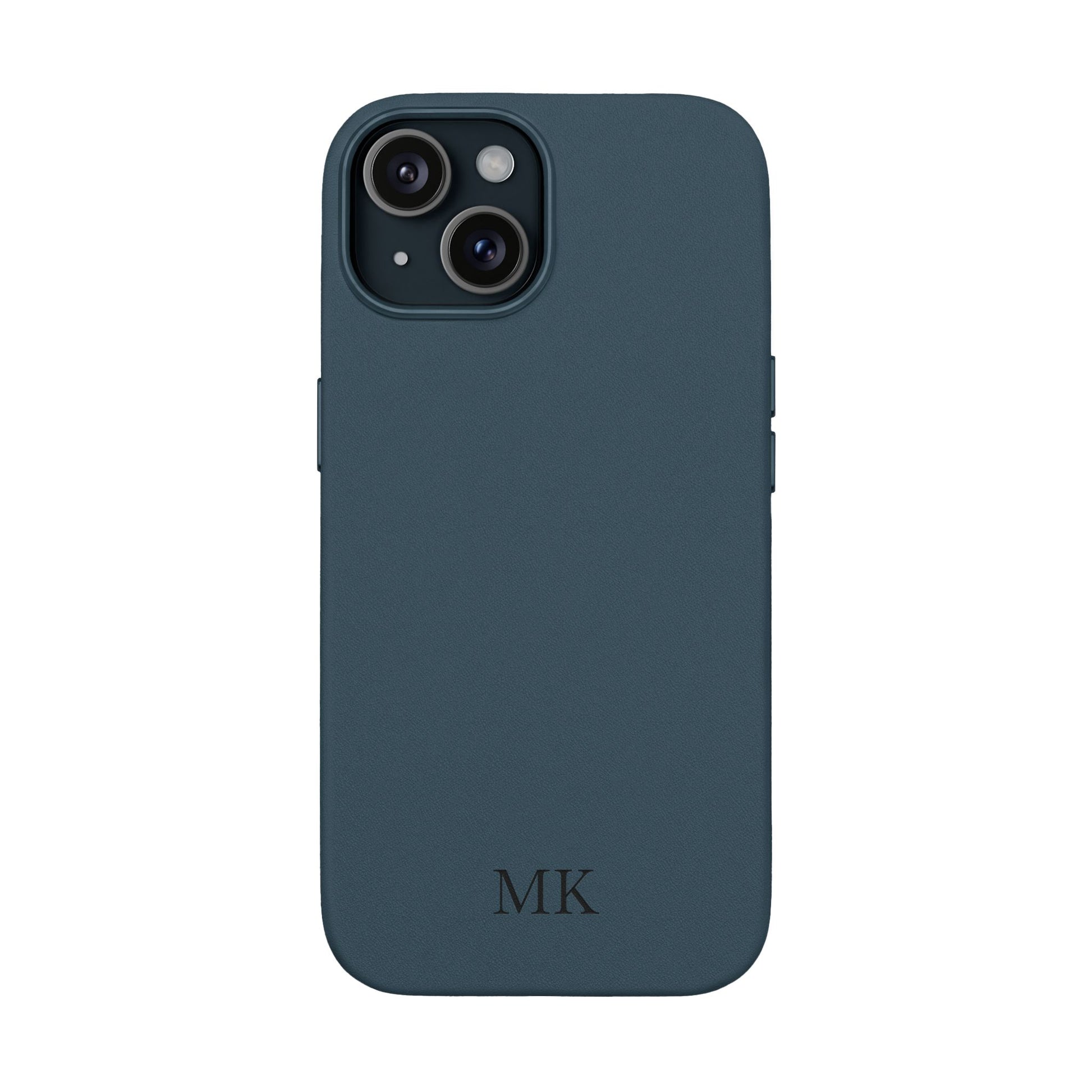 Personalized leather phone case for men, iPhone 15, midnight navy vegan leather