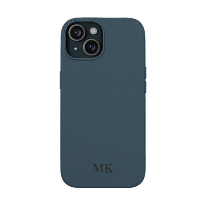 Personalized leather phone case for men, iPhone 15, midnight navy vegan leather
