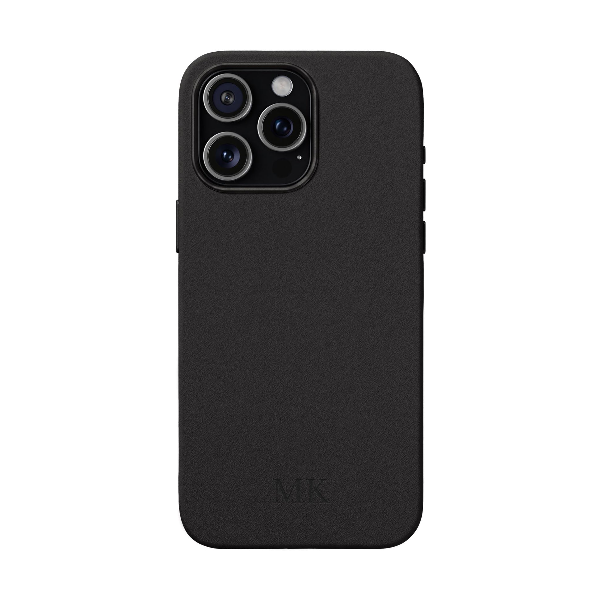 Personalized leather phone case for men, iPhone 15 Pro Max, black vegan leather