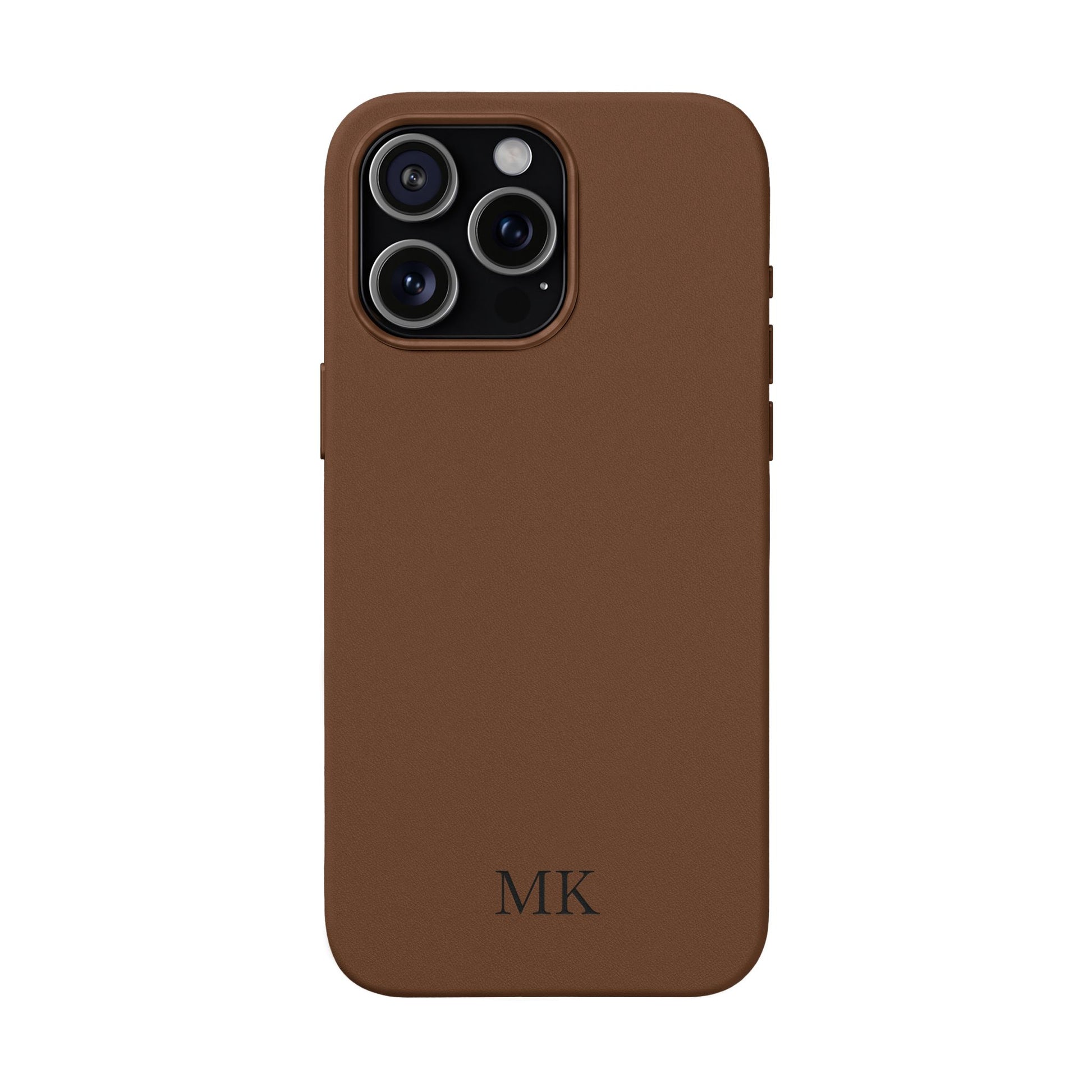 Personalized leather phone case for men, iPhone 15 Pro Max, brown vegan leather