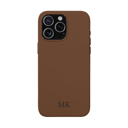Personalized leather phone case for men, iPhone 15 Pro Max, brown vegan leather