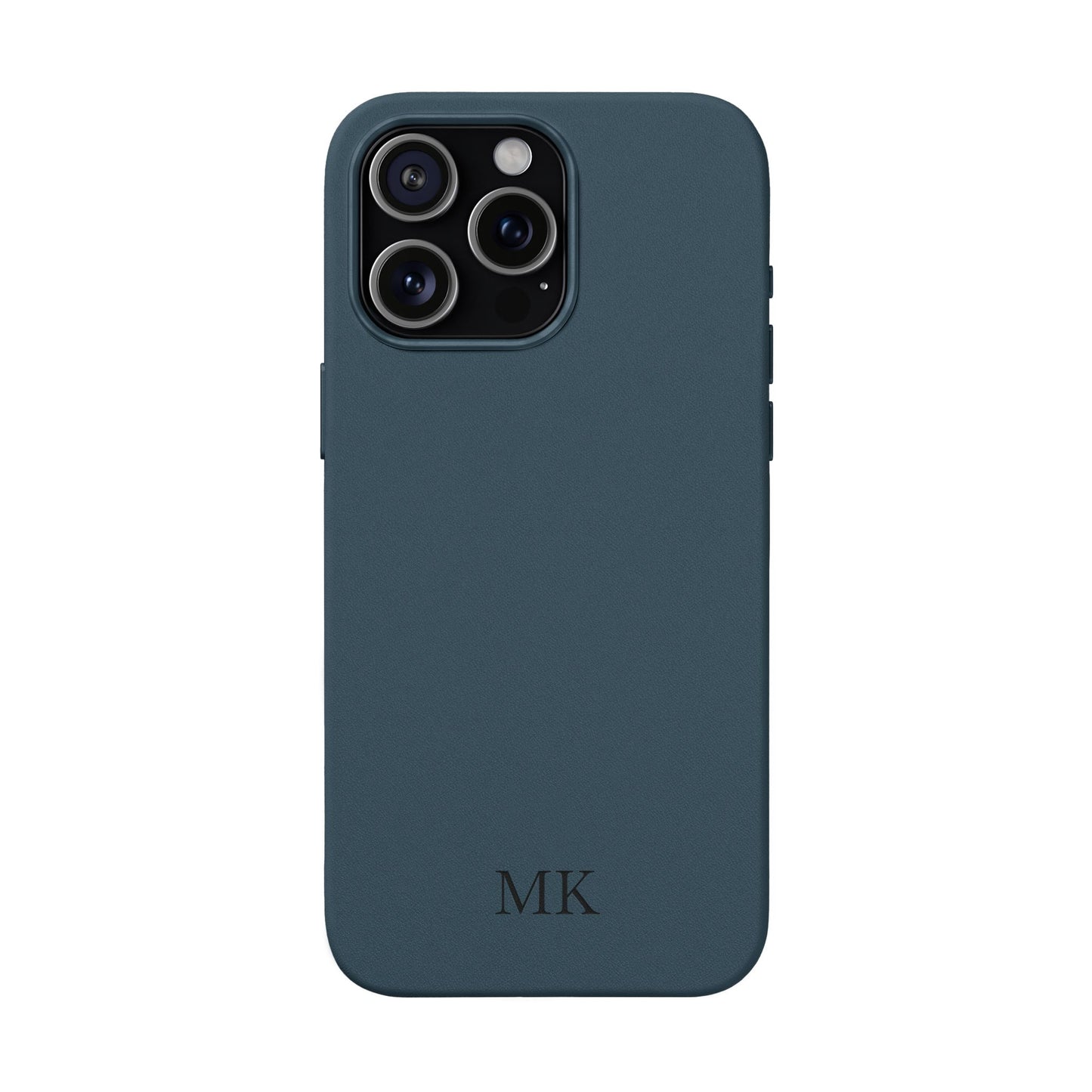 Personalized leather phone case for men, iPhone 15 Pro Max, midnight navy vegan leather