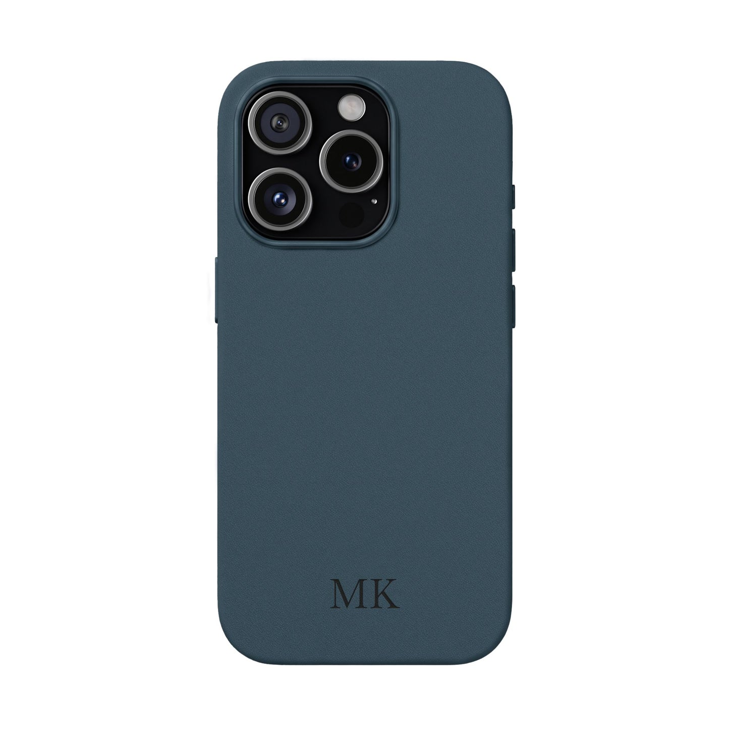 Personalized leather phone case for men, iPhone 15 Pro, midnight navy vegan leather