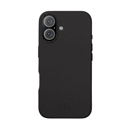 Personalized leather phone case for men, iPhone 16, black vegan leather