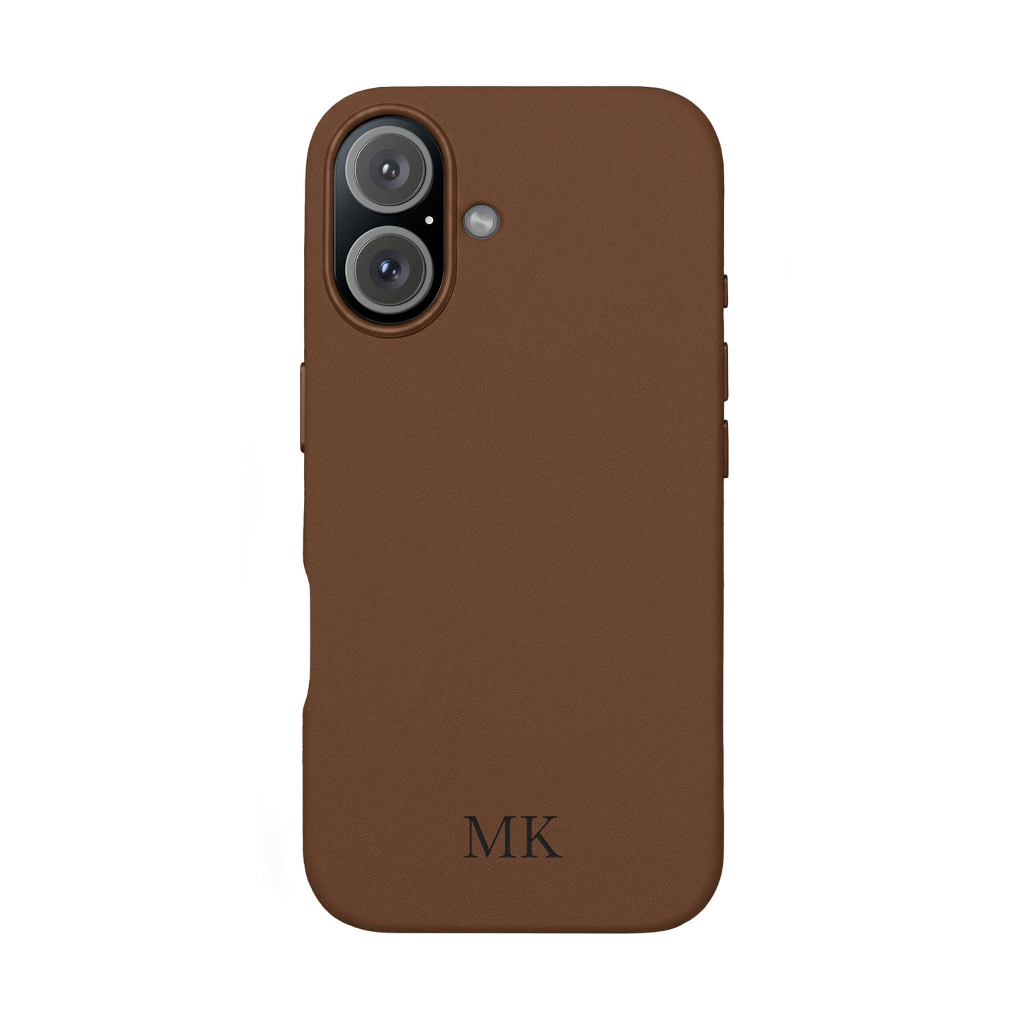 Personalized leather phone case for men, iPhone 16, brown vegan leather
