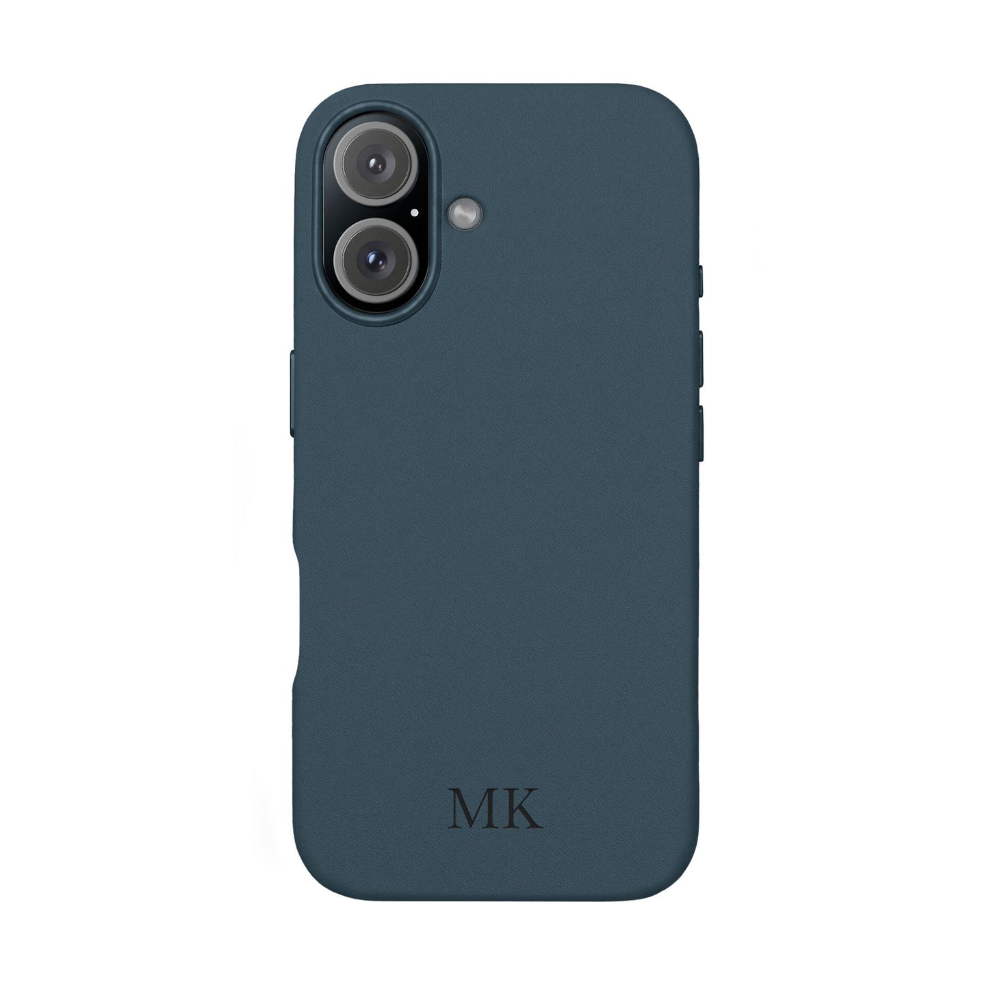 Personalized leather phone case for men, iPhone 16, midnight navy vegan leather