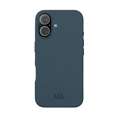 Personalized leather phone case for men, iPhone 16, midnight navy vegan leather