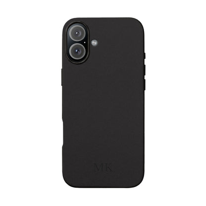 Personalized leather phone case for men, iPhone 16 Plus, black vegan leather