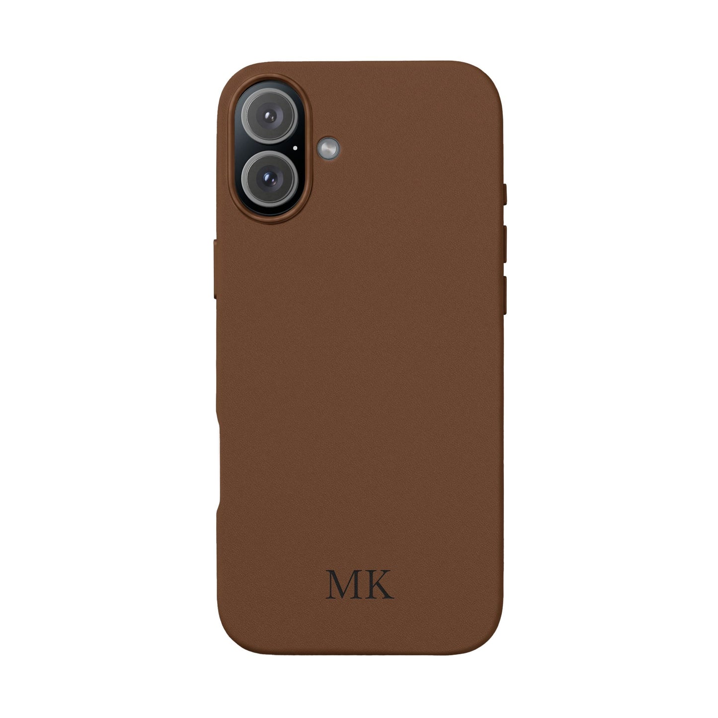 Personalized leather phone case for men, iPhone 16 Plus, brown vegan leather