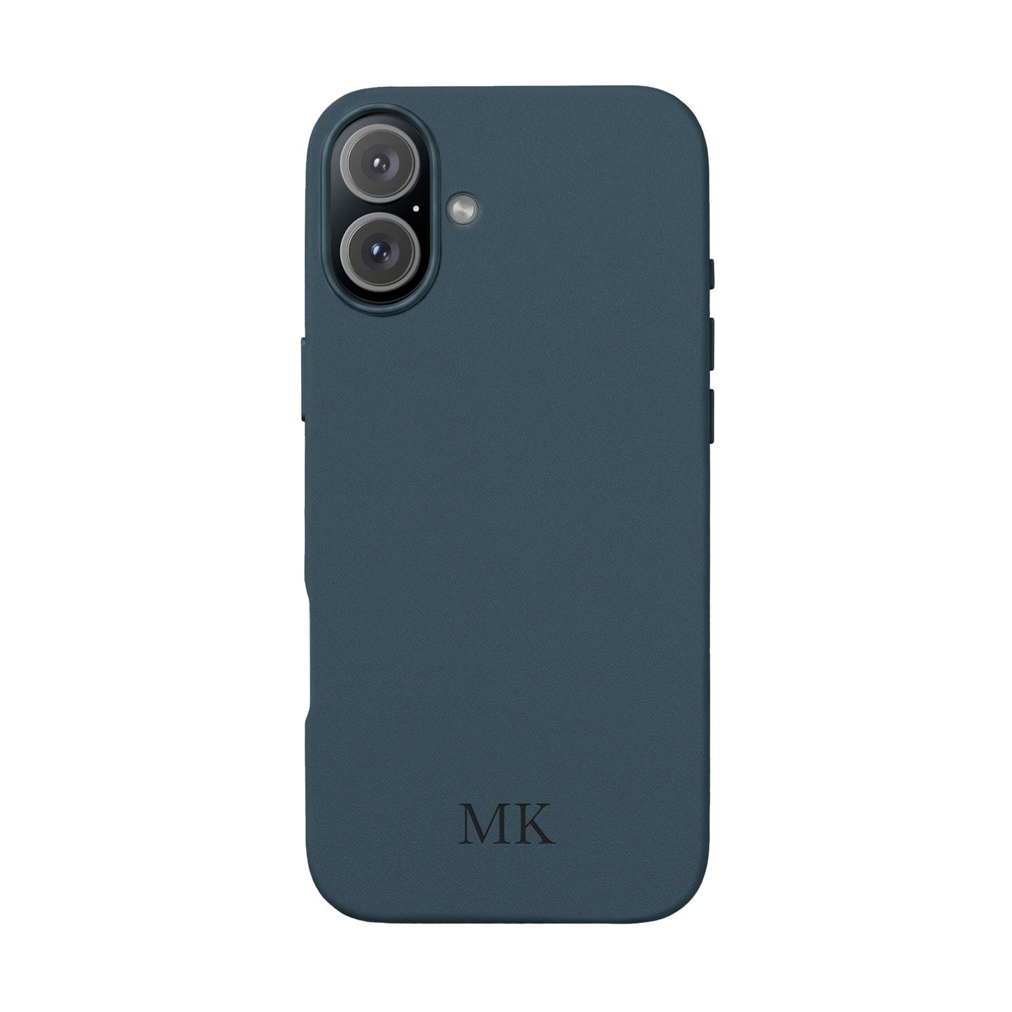 Personalized leather phone case for men, iPhone 16 Plus, midnight navy vegan leather