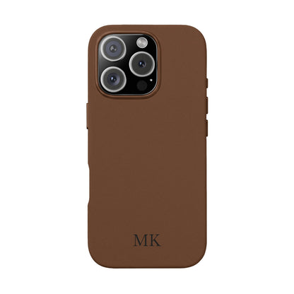 Personalized leather phone case for men, iPhone 16 Pro, brown vegan leather