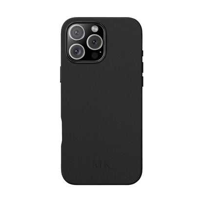 Personalized leather phone case for men, iPhone 16 Pro Max, black vegan leather